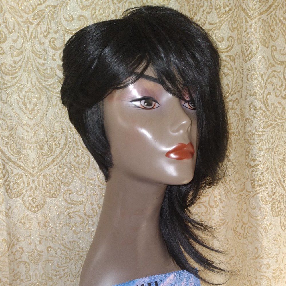 Jet Black Asymmetric Bob Cut Wig